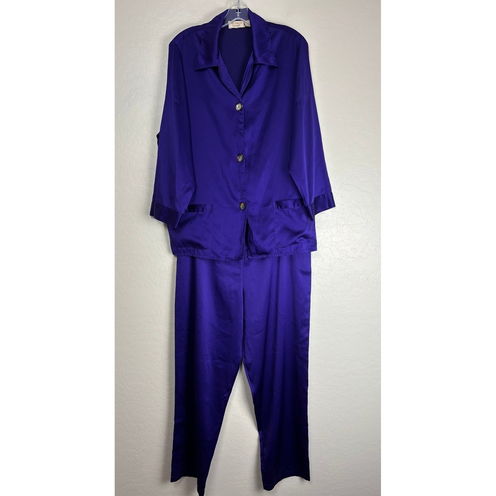 Vintage Victorias Secret Purple Satin Pajamas Womens Medium 2pc Sleepwear 2146